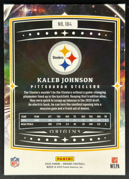 Kaleb Johnson 2025 Origins Rookie Steelers Sports Trading Cards
