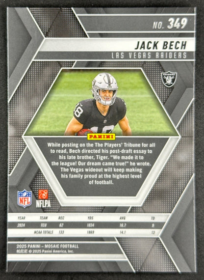 Jack Bech 2025 Mosaic Rookies Raiders Sports Trading Card