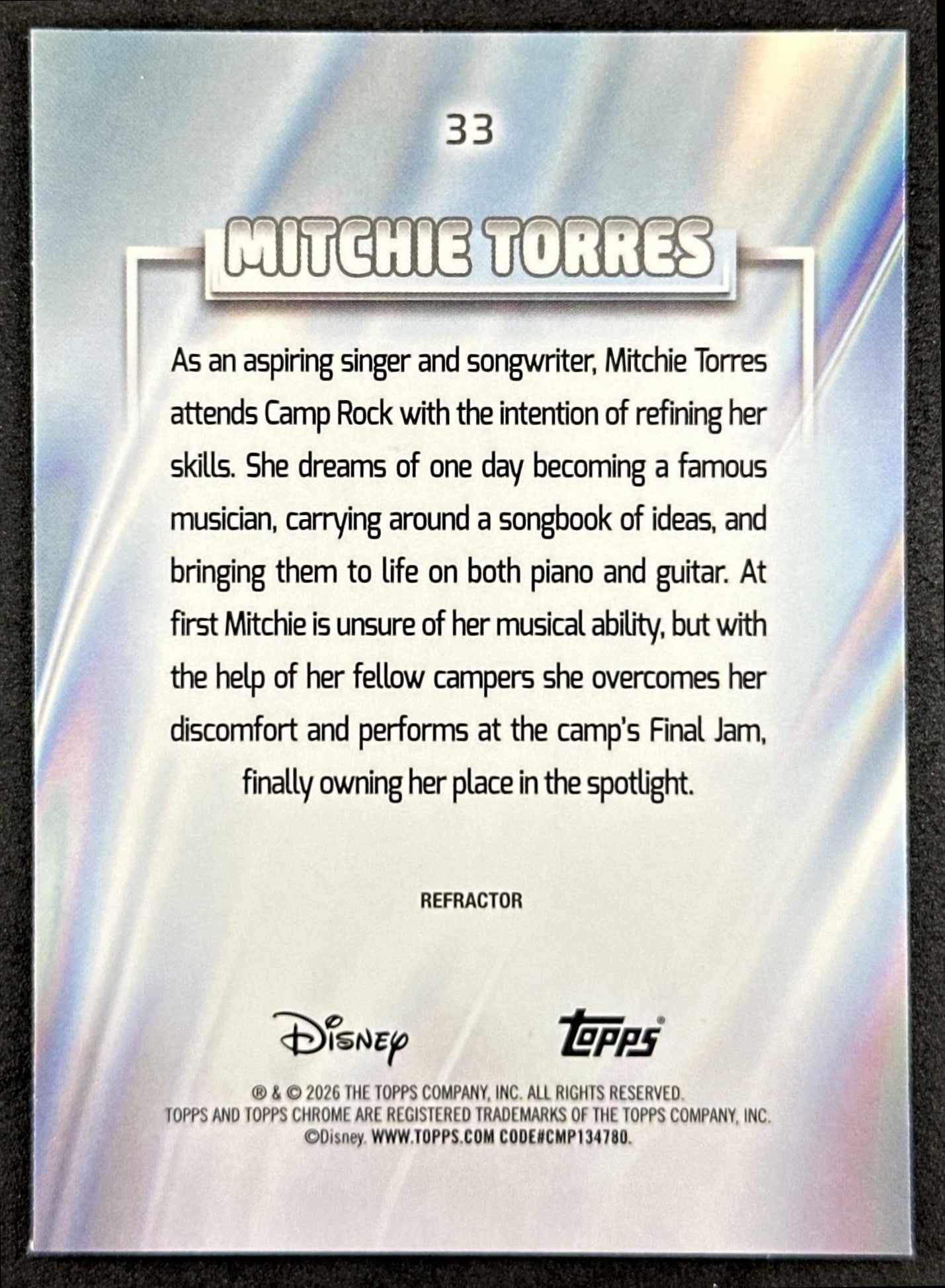 Mitchie Torres 2026 Topps Chrome Disney Refractor Back
