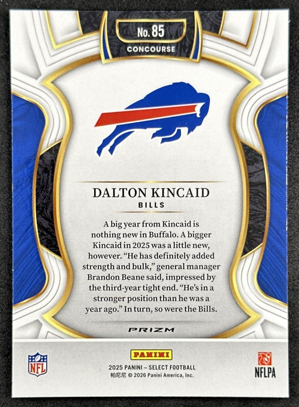 Dalton Kincaid 2025 Panini Select Concourse Black and Green Prizm Shock Bills Back