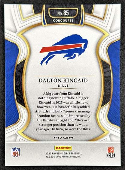 Dalton Kincaid 2025 Panini Select Concourse Black and Green Prizm Shock Bills Back