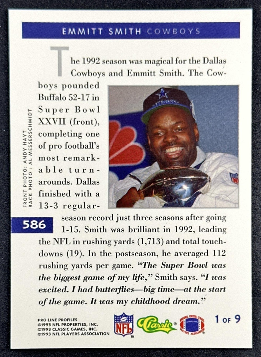 Emmitt Smith 1991 Pro Line Profiles Cowboys Sports Trading Card
