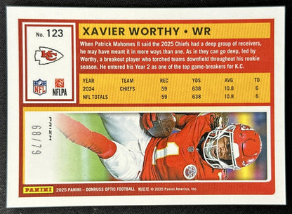 Xavier Worthy 2025 Panini Donruss Optic Orange Scope Prizm /79 Chiefs