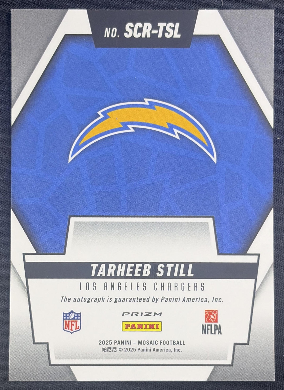 Tarheeb Still 2025 Panini Mosaic Scripts Chargers