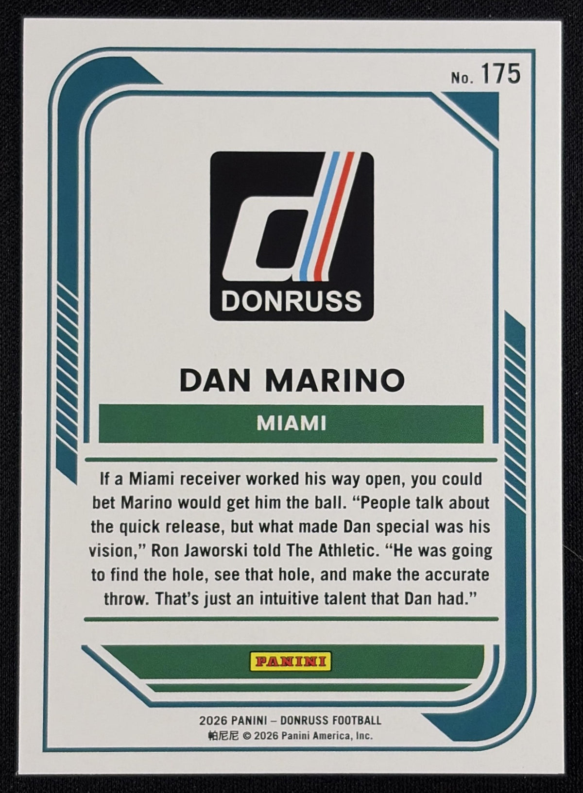 Dan Marino 2026 Panini Donruss Lighting Dolphins