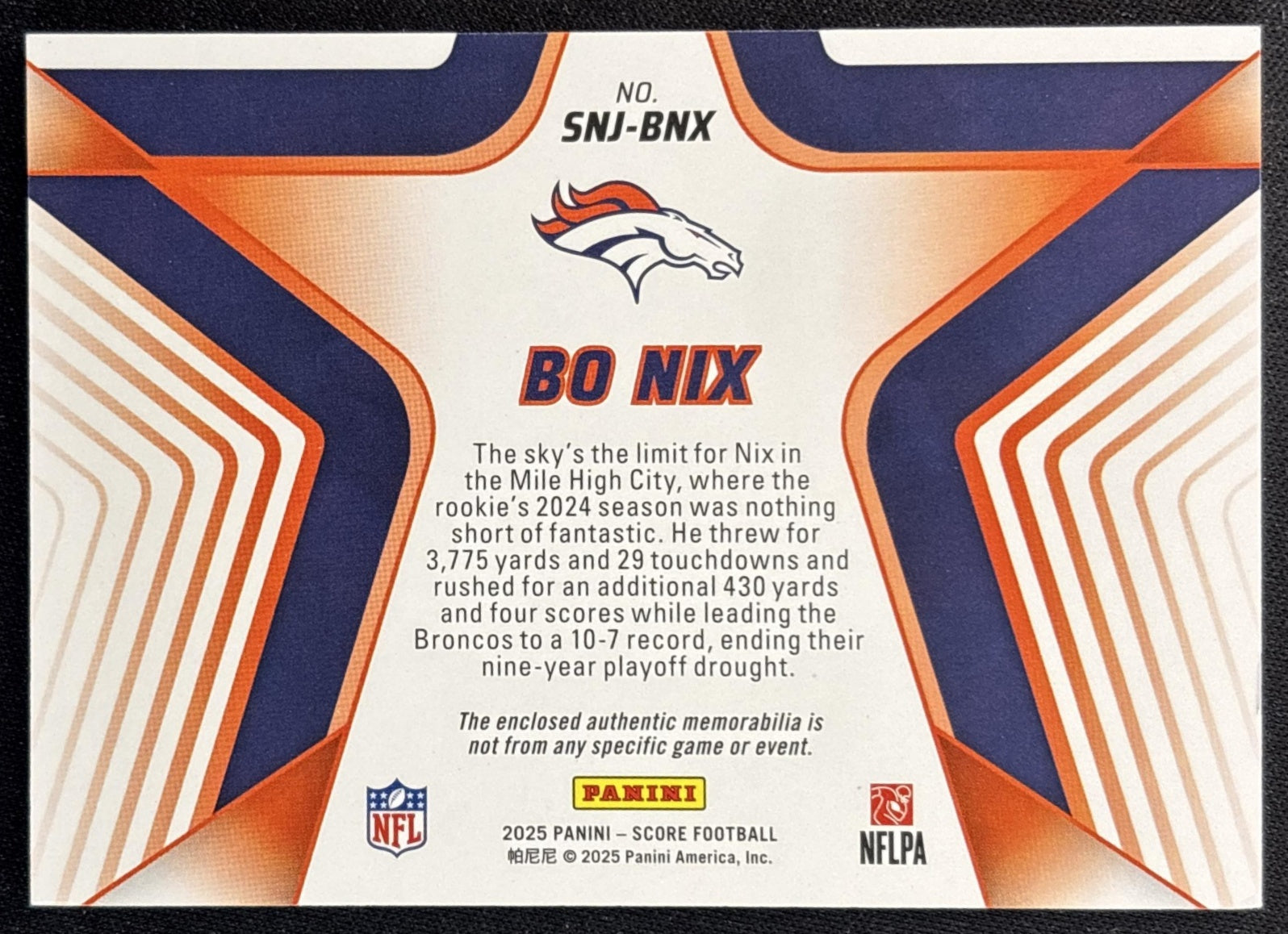 Bo Nix 2025 Panini Score Stars of the NFL Jersey Broncos