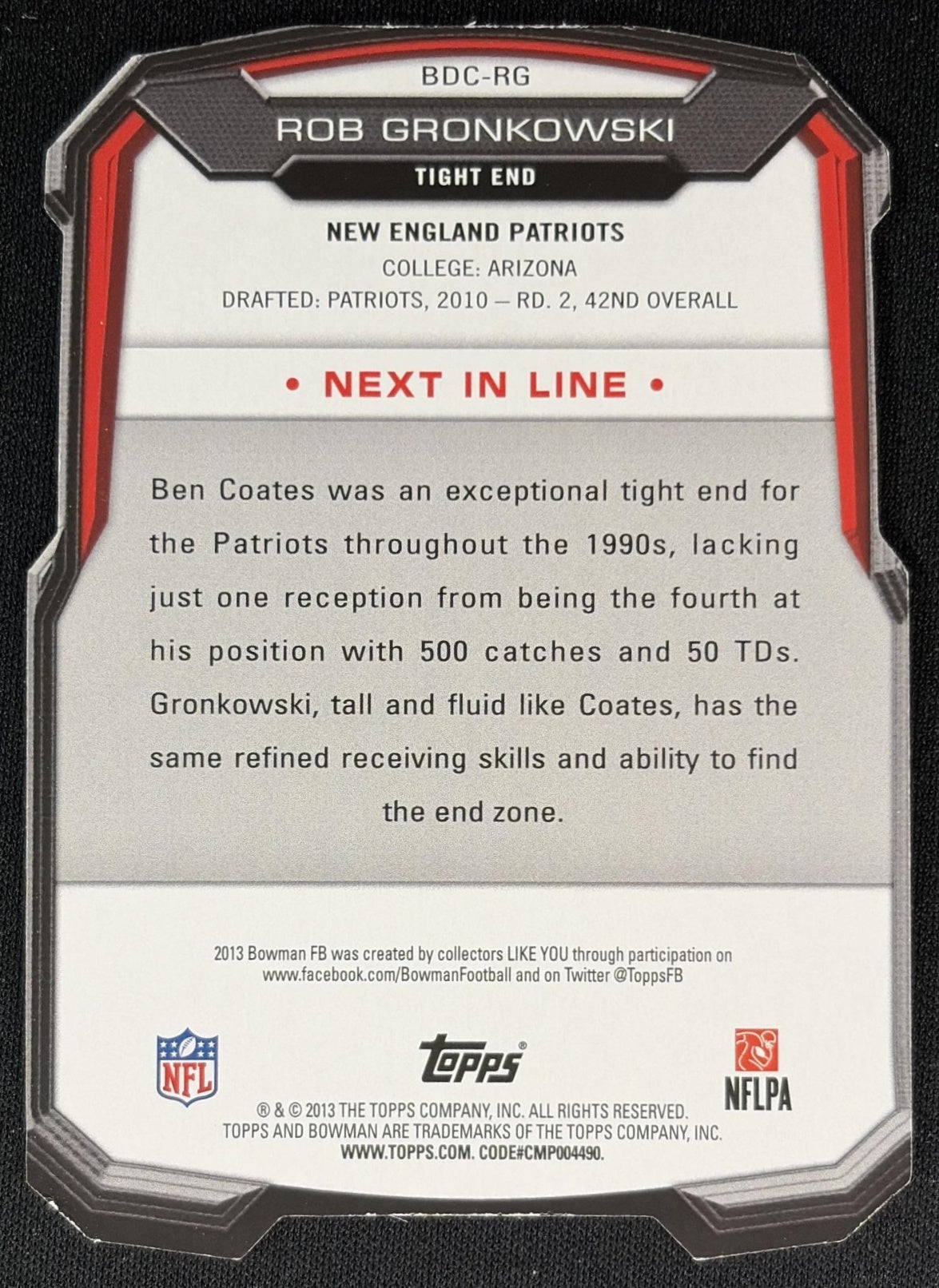 Rob Gronkowski 2013 Bowman Die Cut Patriots back