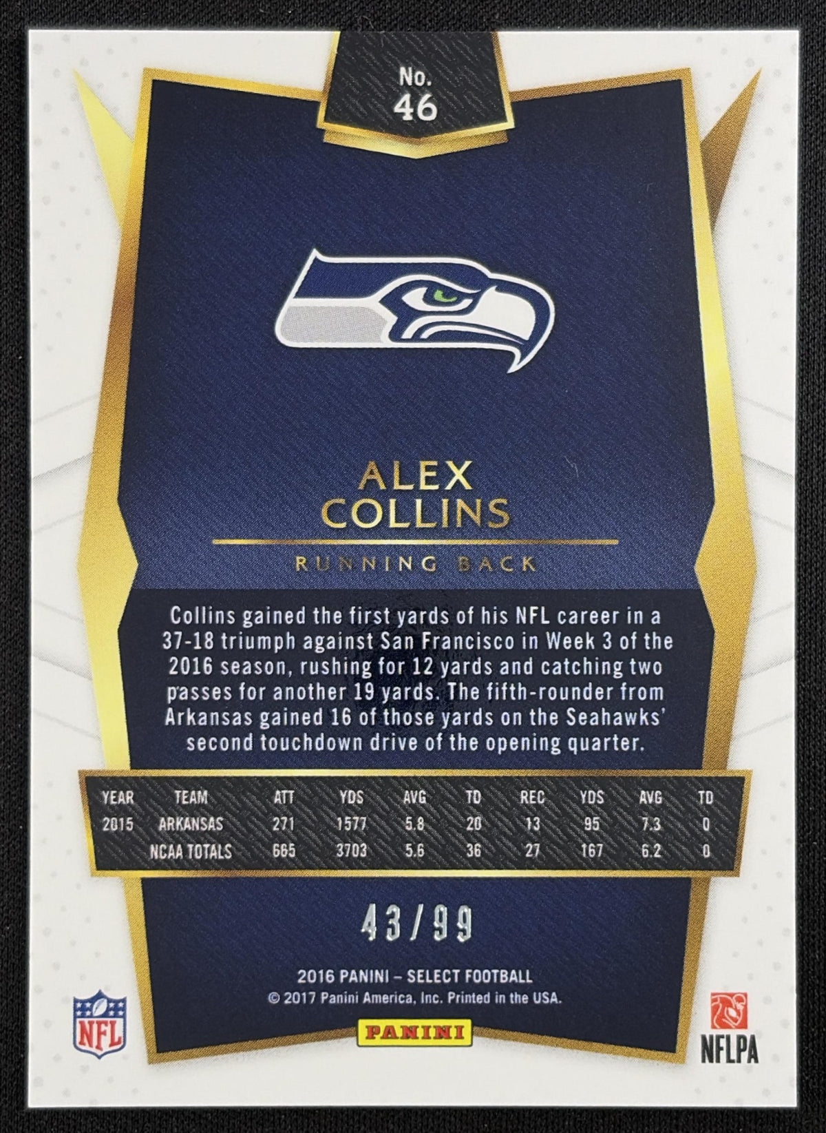 Alex Collins 2016 Panini Select Red Prizm /99 Seahawks