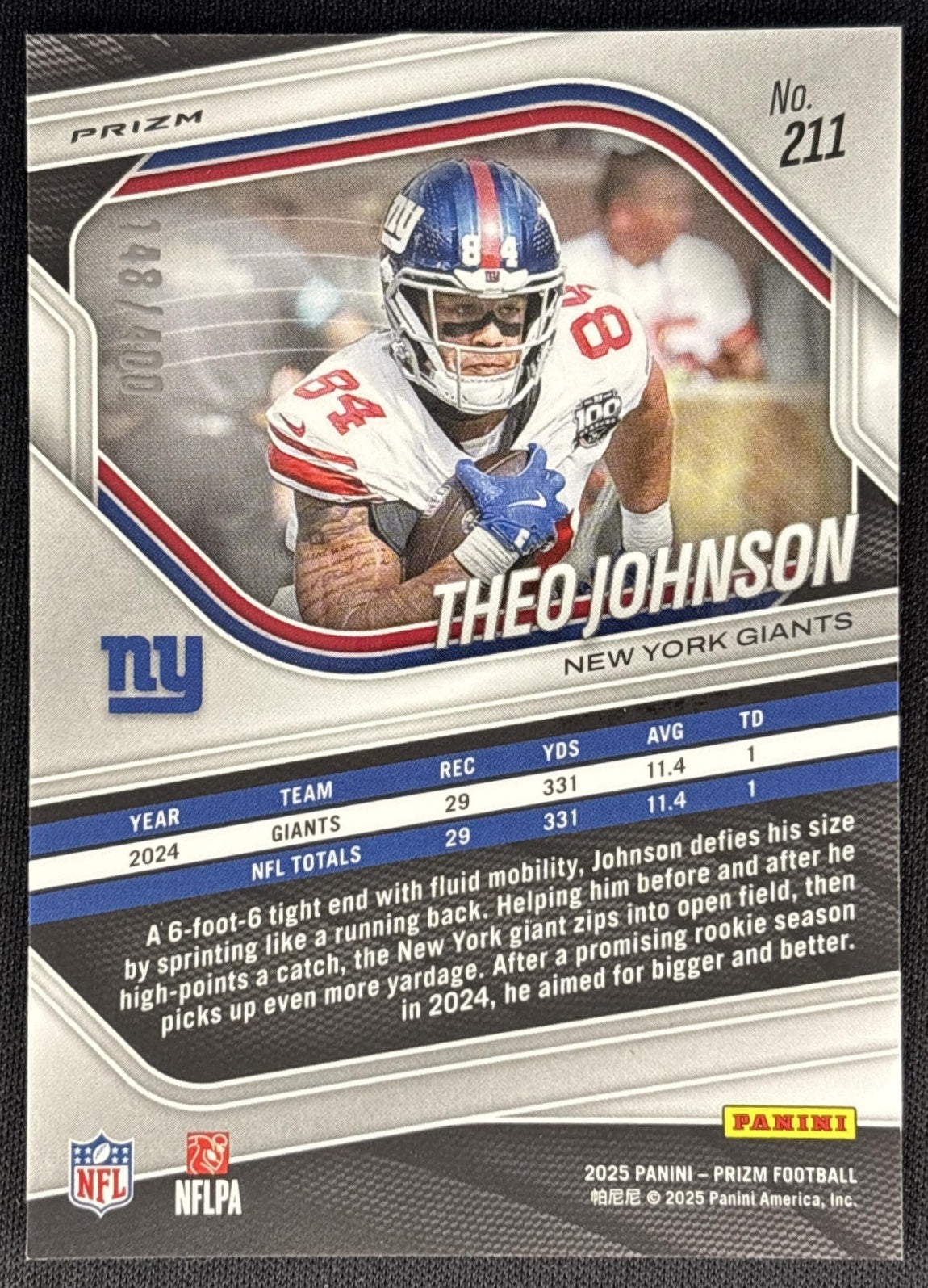 Theo Johnson 2025 Panini Prizm Pandora /400 Giants Sports Trading Cards