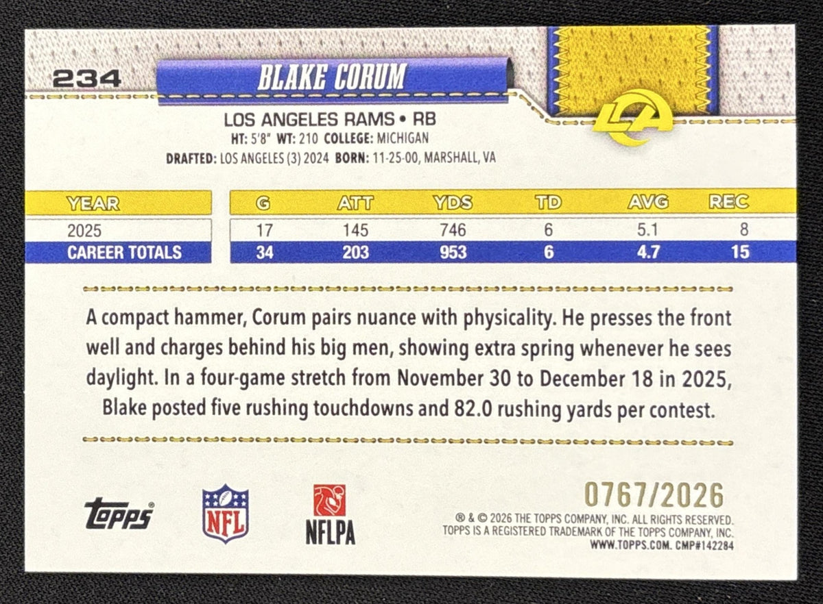 Blake Corum 2026 Topps Gold /2026 Rams