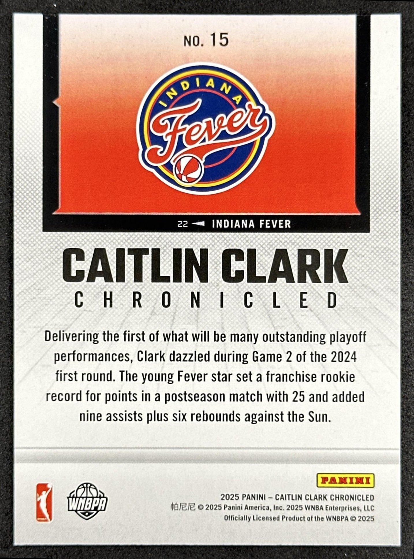 Caitlin Clark 2025 Panini Chronicled WNBA Red Cracked Ice Fever 15 Indiana Fever