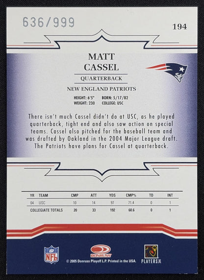 Matt Cassel 2005 Donruss Throwback Threads /999 Patriots Sports Trading Card