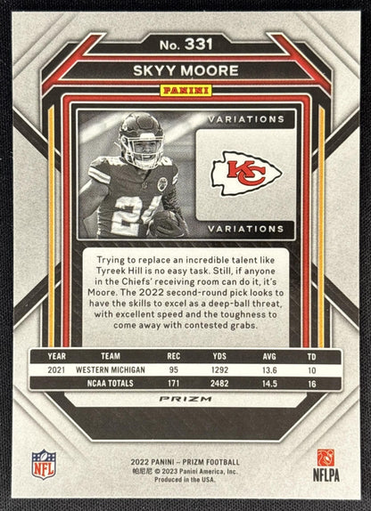 Skyy Moore 2022 Panini Prizm No Huddle Chiefs back