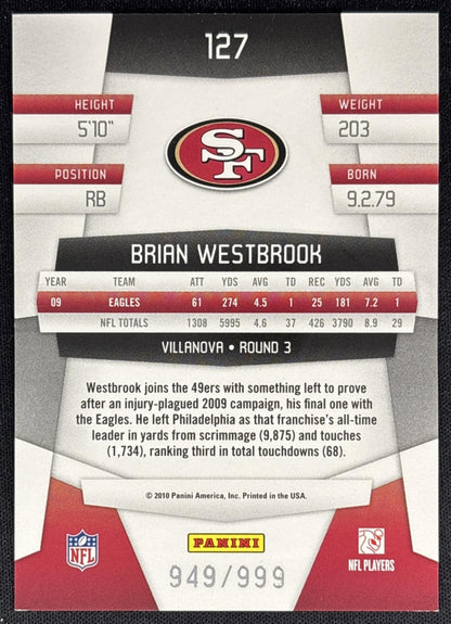 Brian Westbrook 2010 Panini Certified Platinum Red /999 49ers back