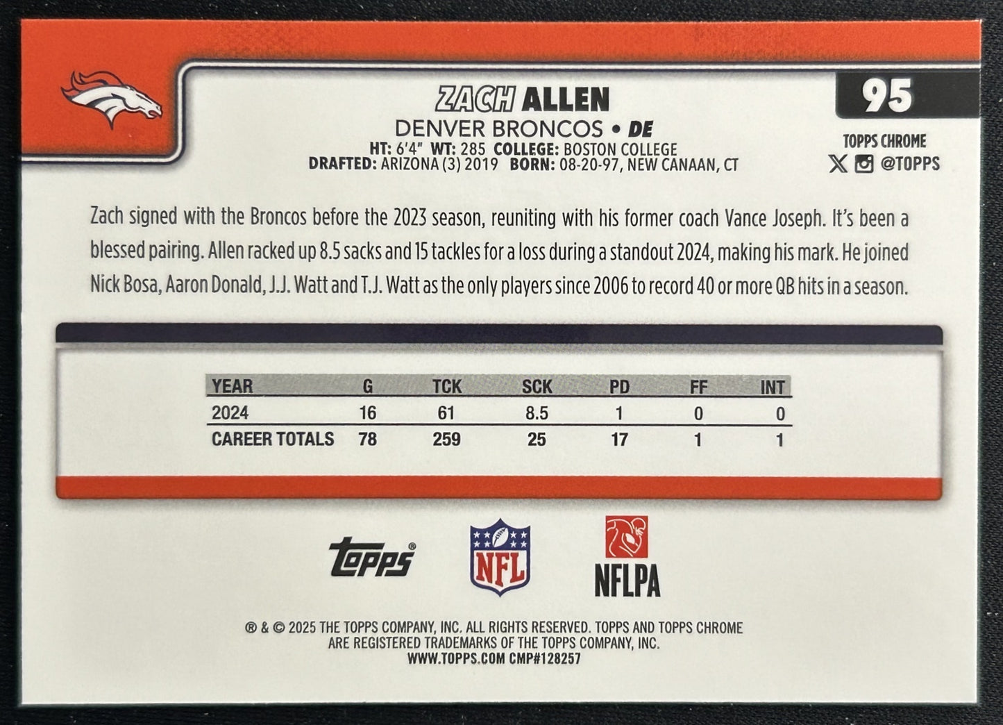 Zach Allen 2025 Topps Chrome Broncos