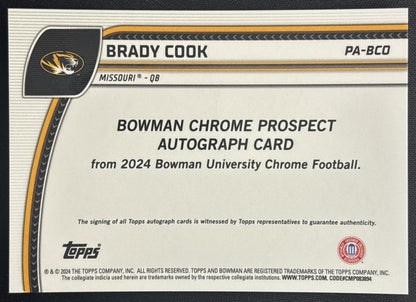 Brady Cook 2024 Bowman Chrome University Prospect Auto Tigers back