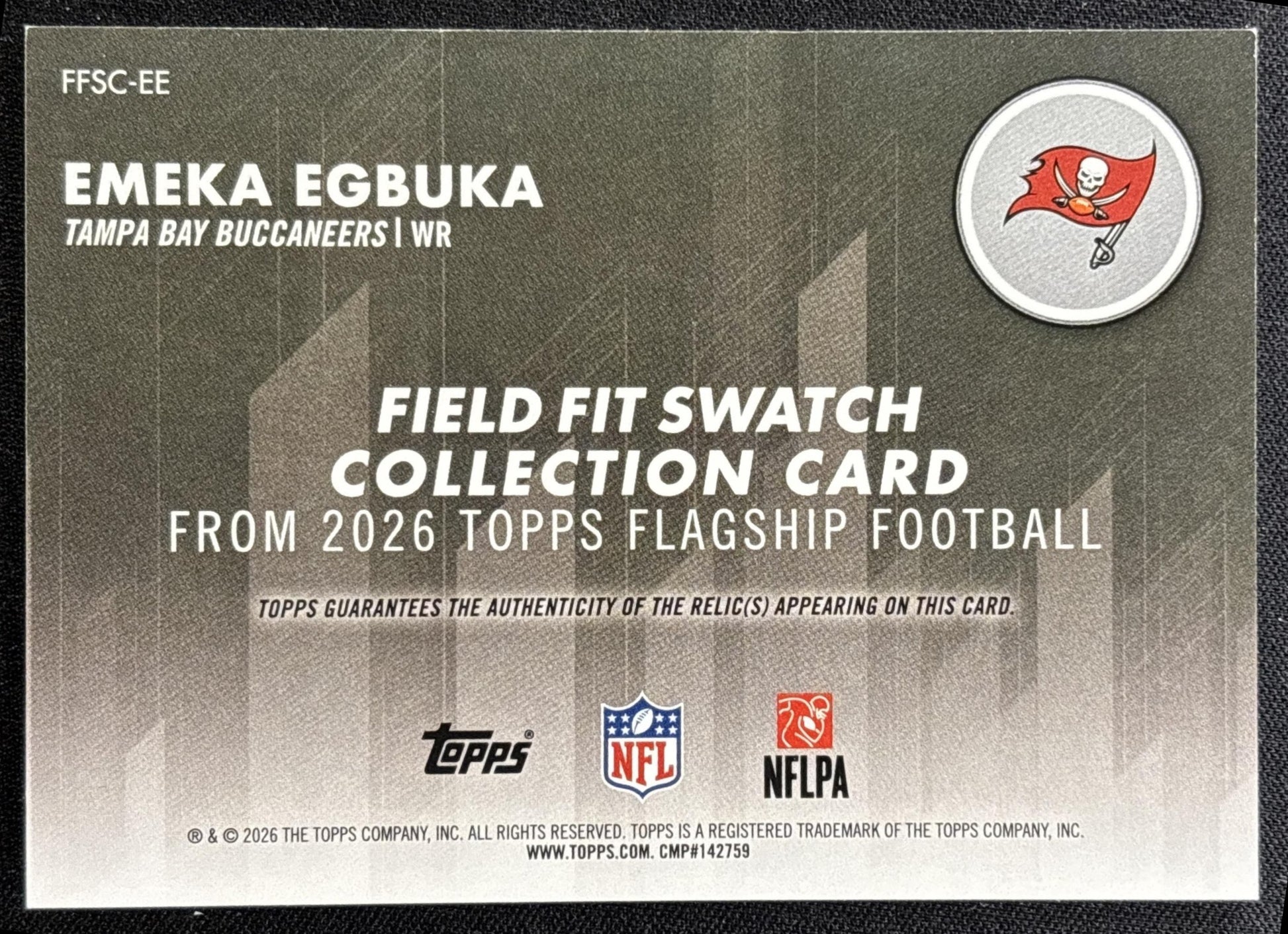 Emeka Egbuka 2026 Topps Field Fit Swatch Collection Buccaneers - back