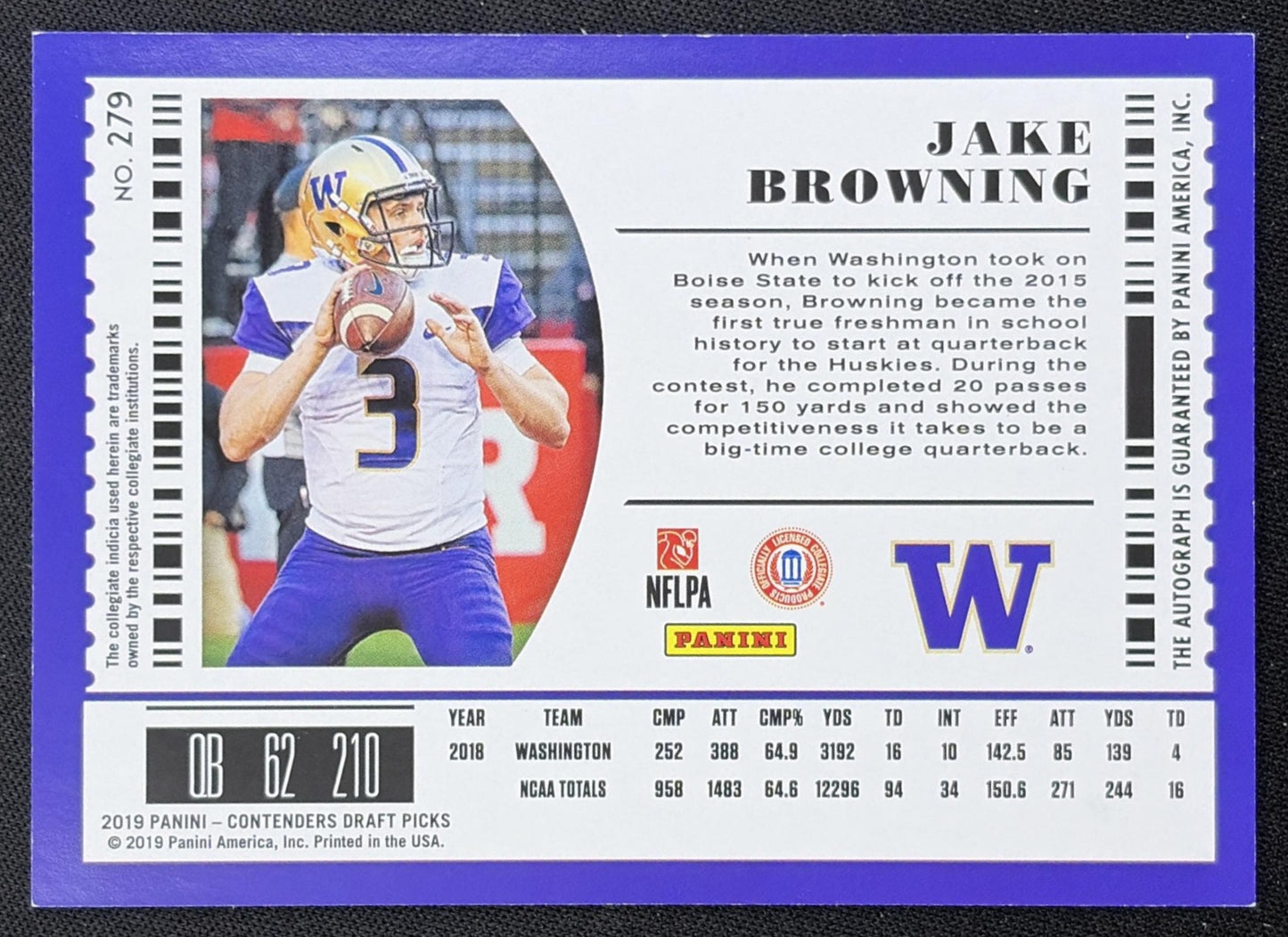 Jake Browning 2019 Panini Contenders Draft Picks Collegiate Bengals back