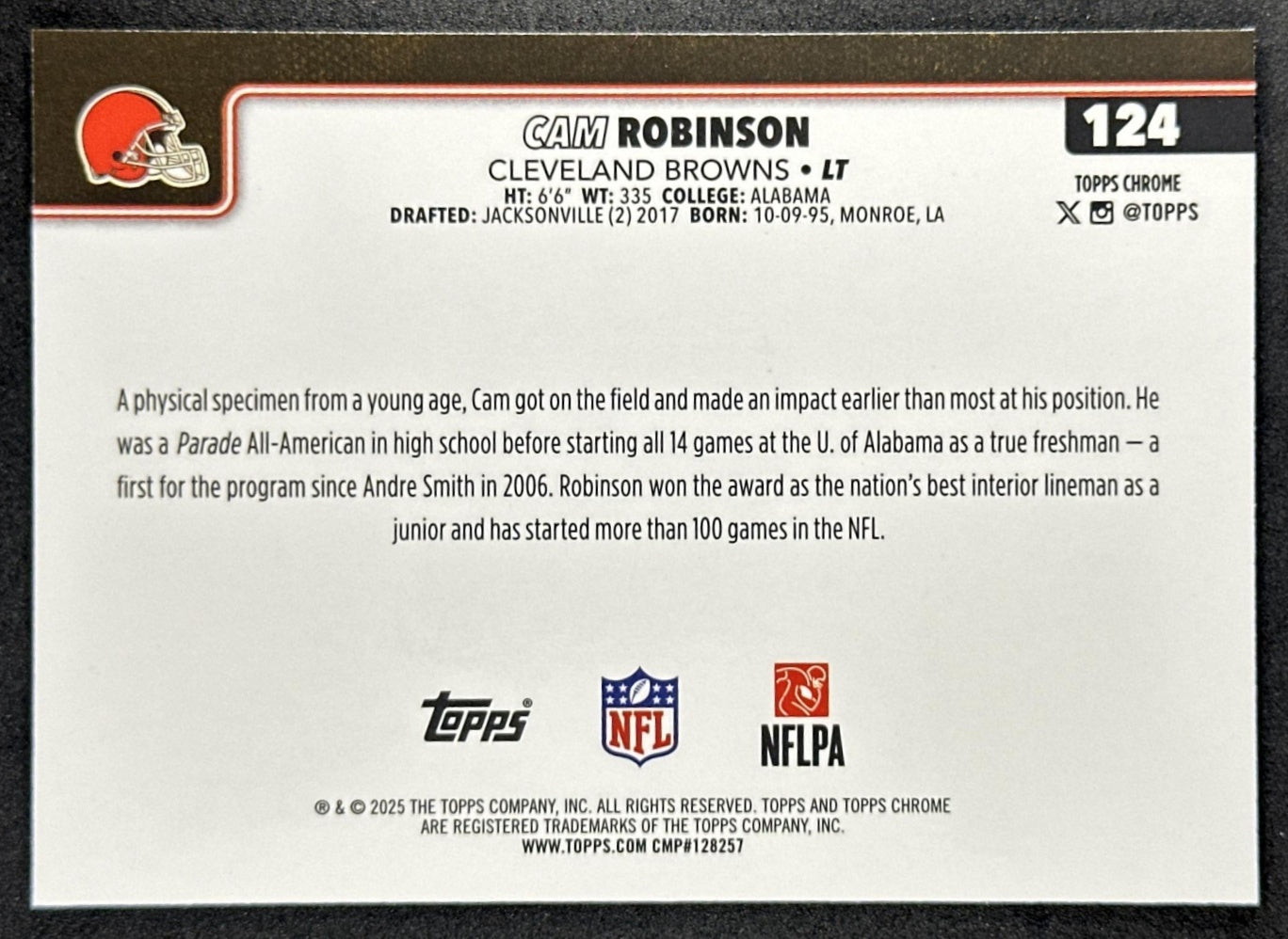 Cam Robinson 2025 Topps Chrome Pulsar Refractor Browns Sports Trading Cards