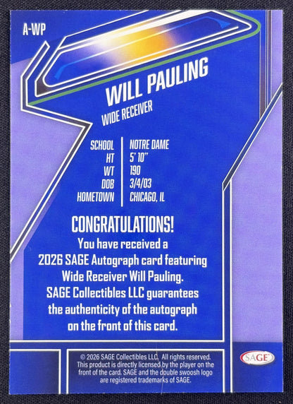 Will Pauling 2026 SAGE Auto