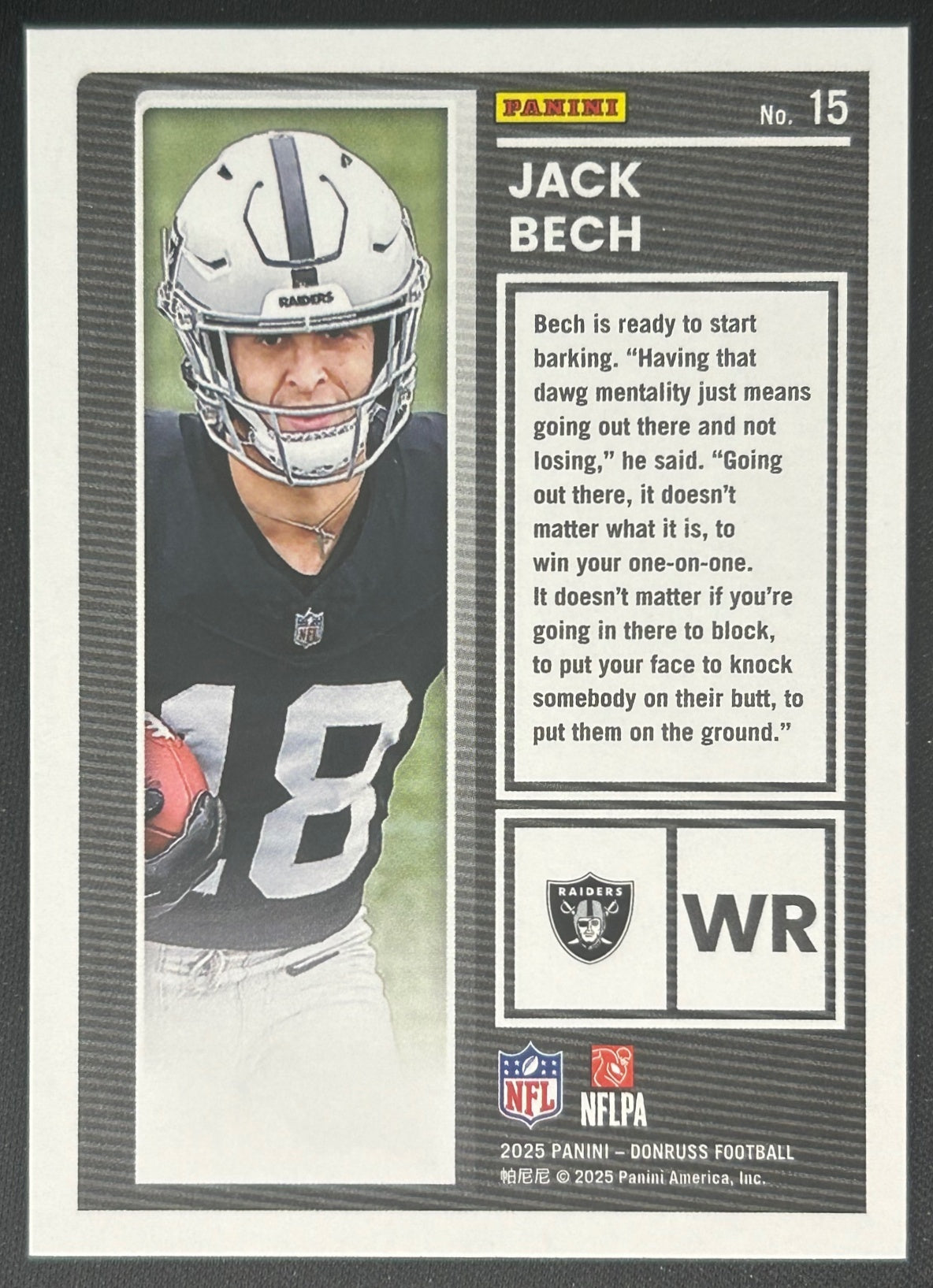 Jack Bech 2025 Panini Donruss The Rookies Raiders Sports Trading Card