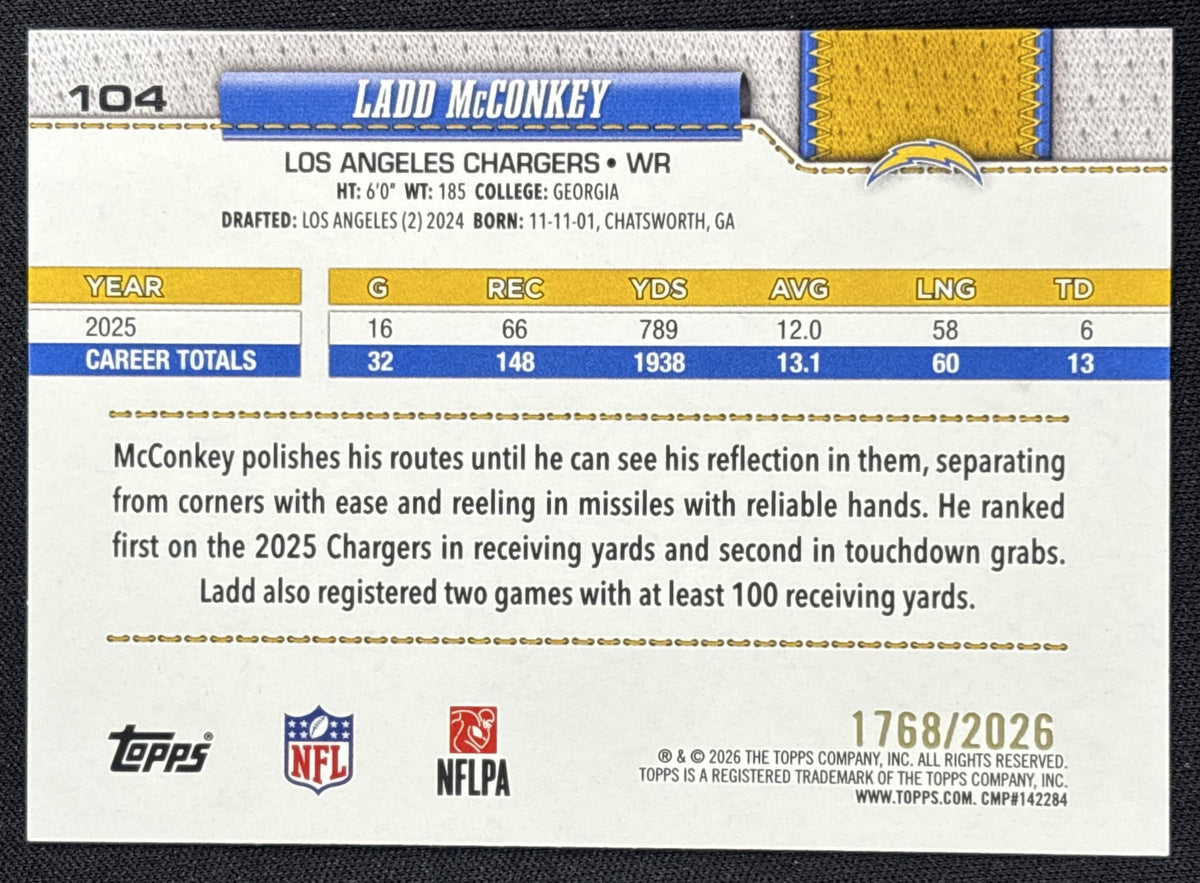 Ladd McConkey 2026 Topps Gold /2026 Chargers