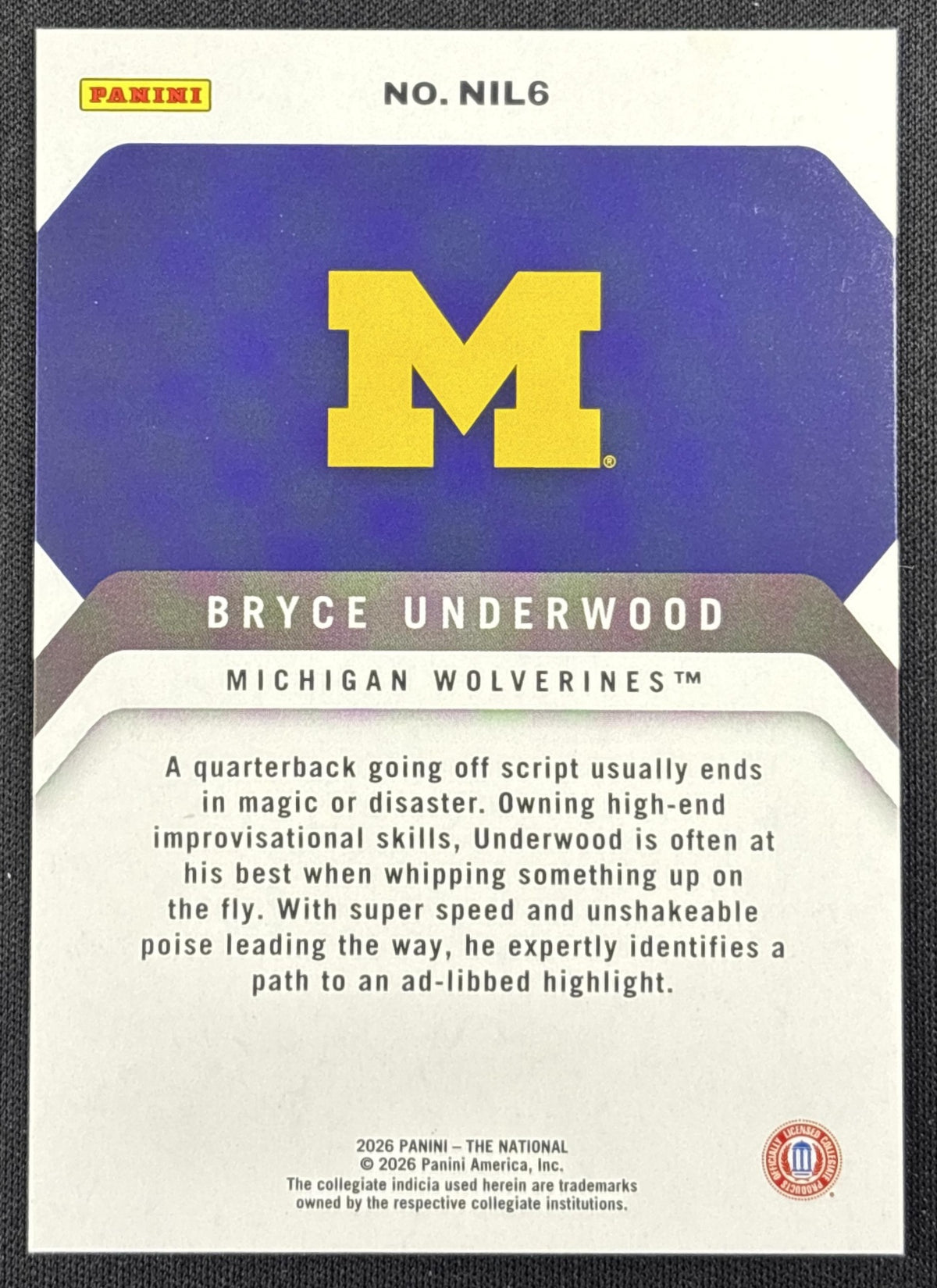 Bryce Underwood 2026 Panini NSCC Silver Pack Sports Trading Card