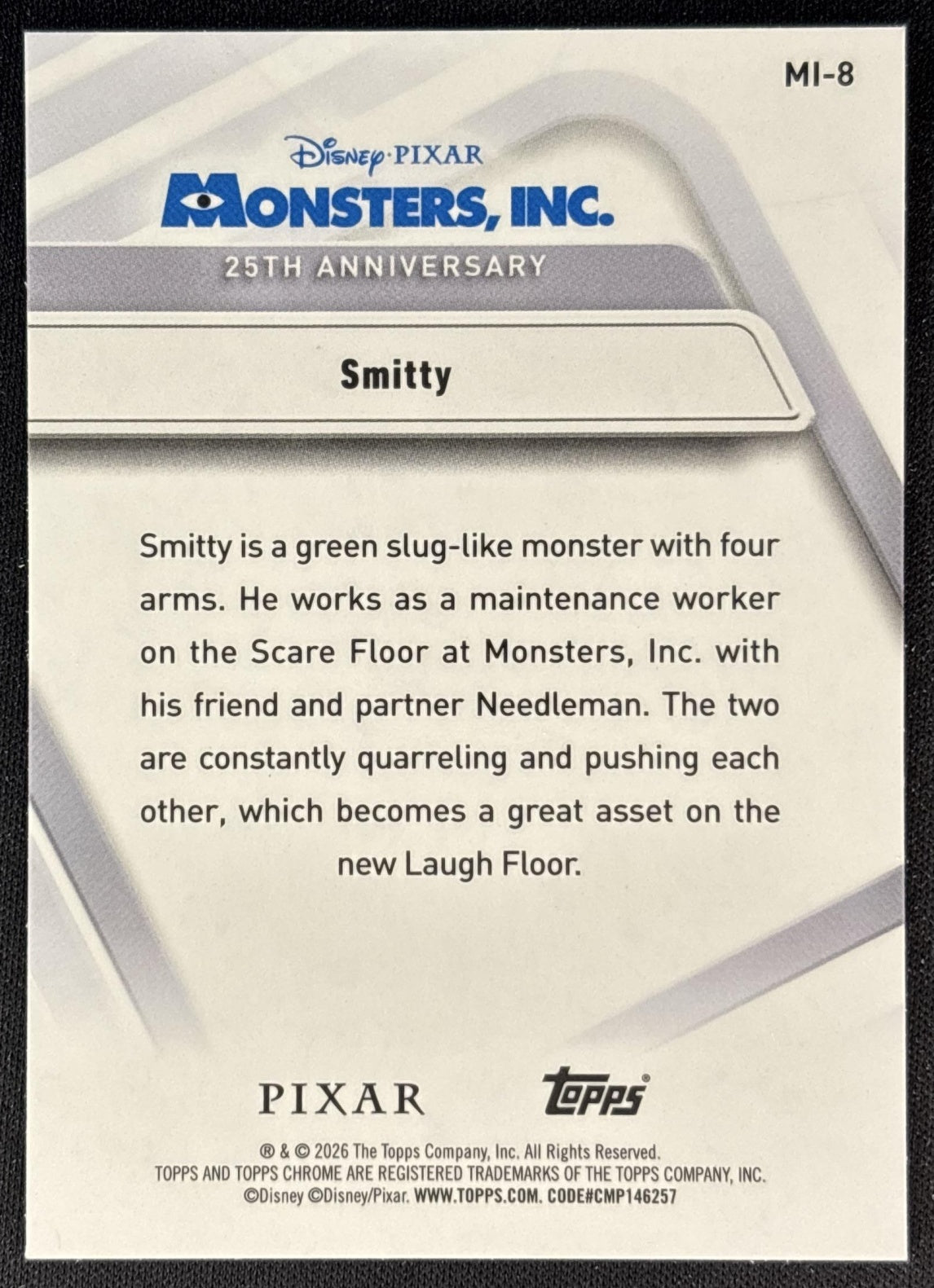 Smitty 2026 Topps Chrome Disney Monsters, Inc. 25th Anniversary Back