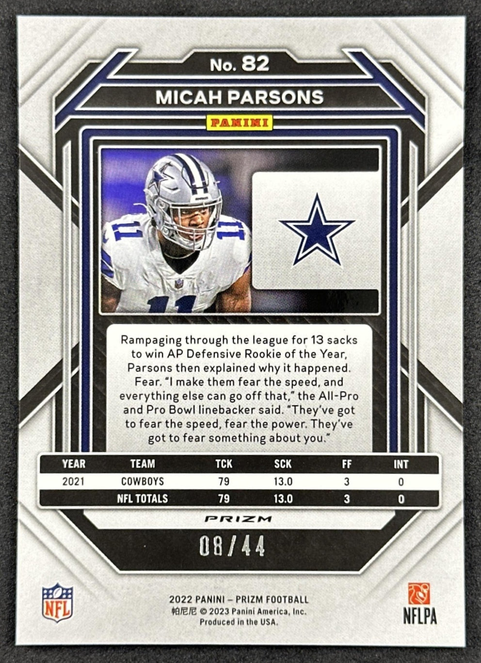 Micah Parsons 2023 Panini Prizm Red and Yellow /44 Cowboys Packers Sports Trading Cards