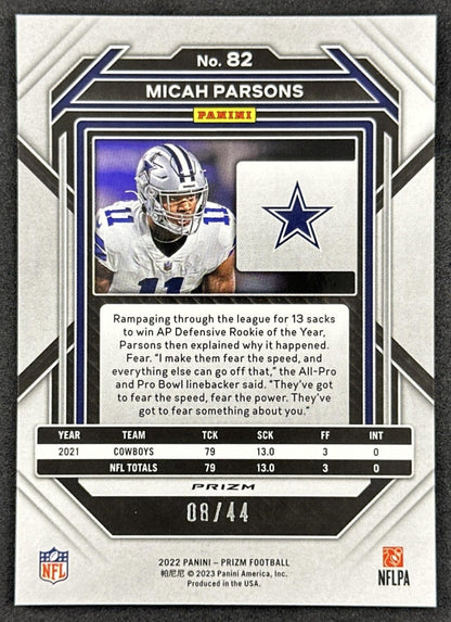 Micah Parsons 2023 Panini Prizm Red and Yellow /44 Cowboys Packers Sports Trading Cards