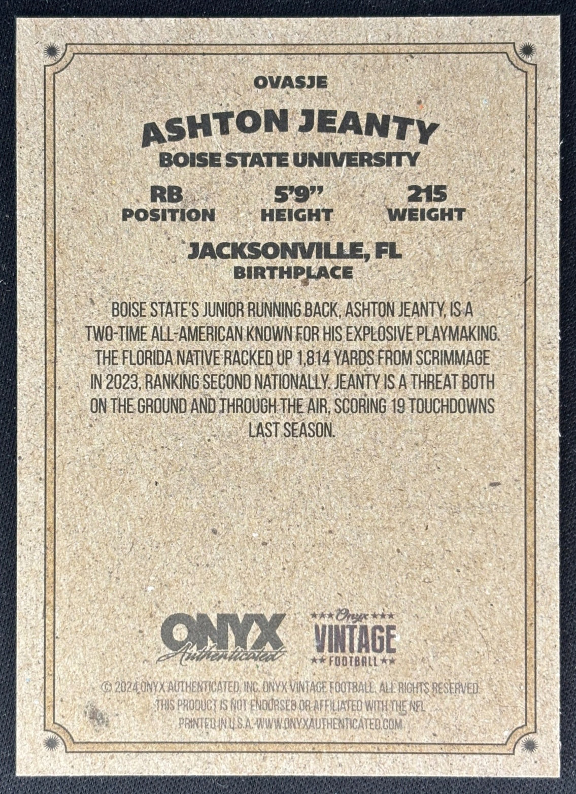 Ashton Jeanty 2024 Onyx Vintage Collection Raiders Sports Trading Cards