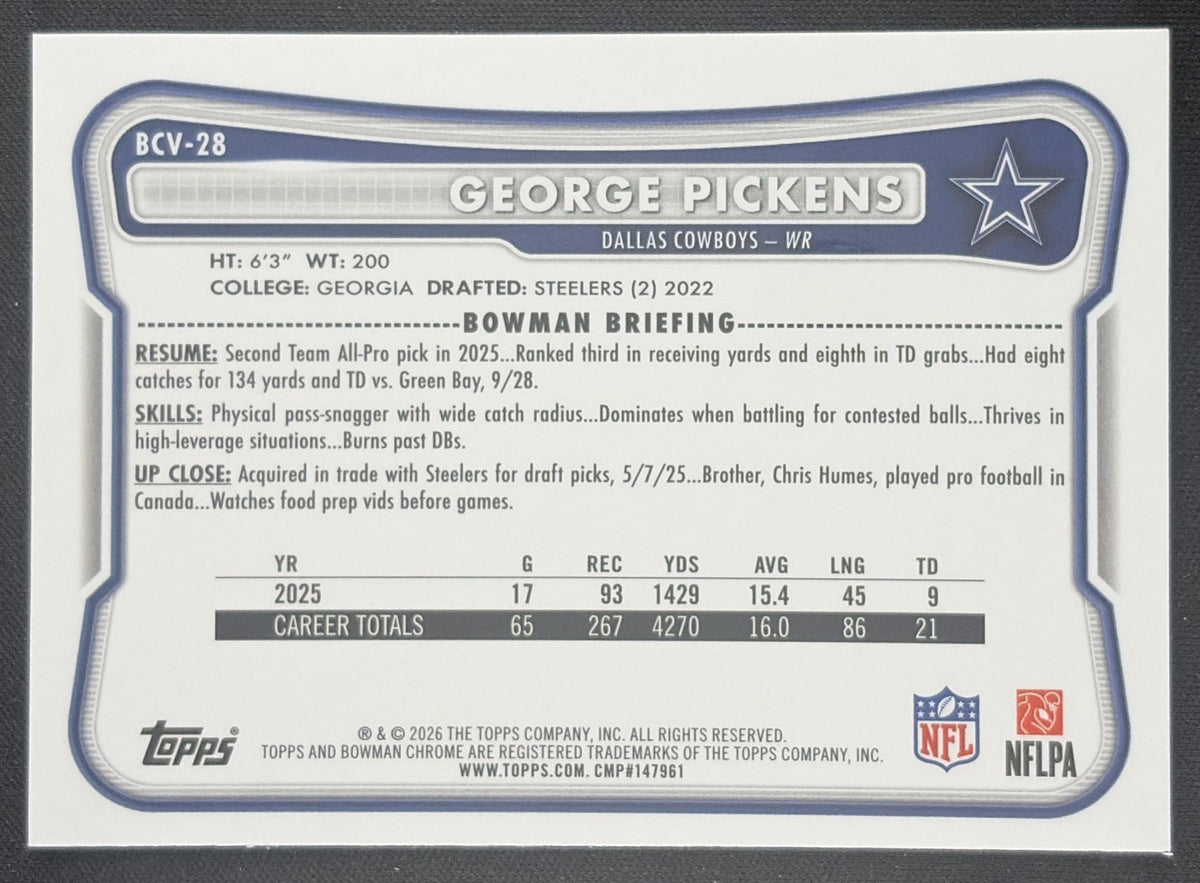 George Pickens 2026 Bowman Chrome NFL Mojo Refractor Cowboys