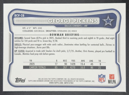 George Pickens 2026 Bowman Chrome NFL Mojo Refractor Cowboys