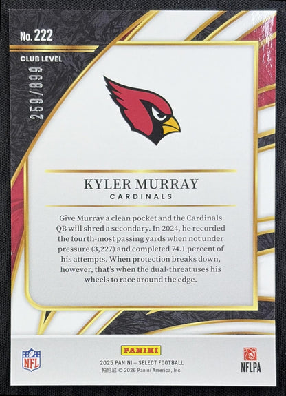 Kyler Murray 2025 Panini Select Club Level Copper Prizm Shock /899 Cardinals back