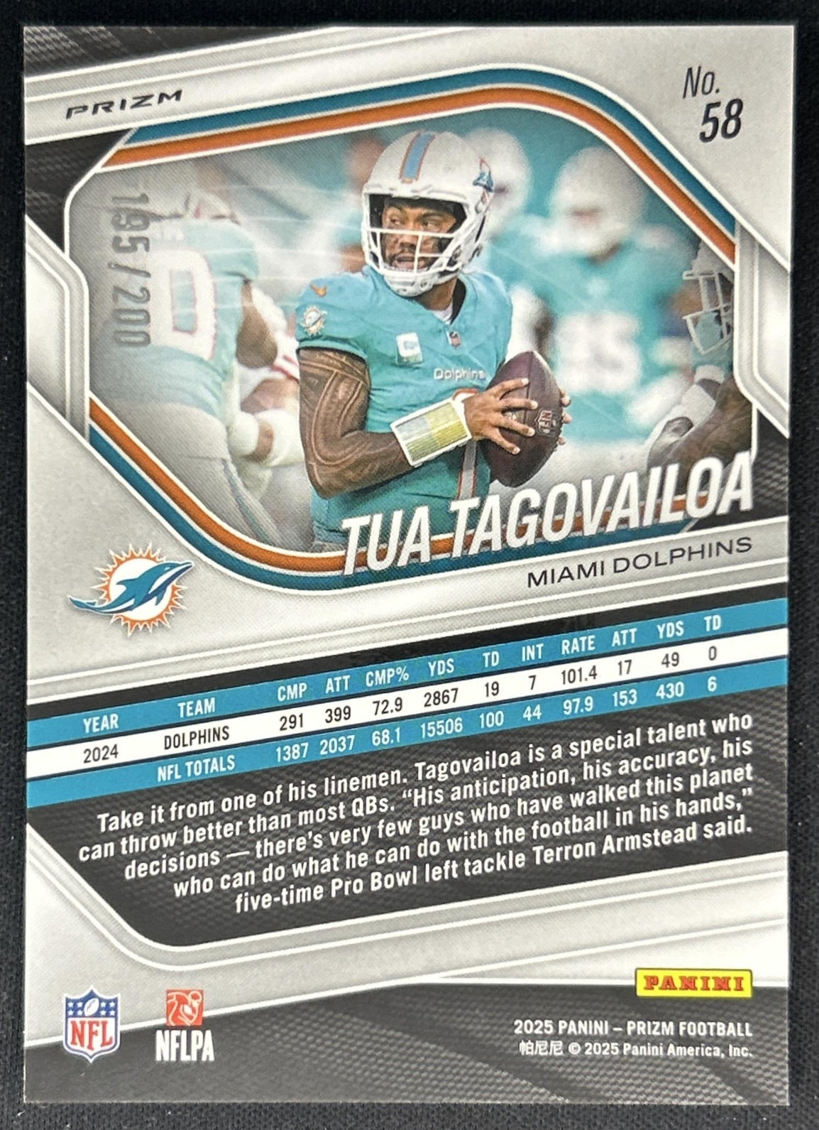 Tua Tagovailoa 2025 Panini Prizm Hyper /200 Dolphins Back