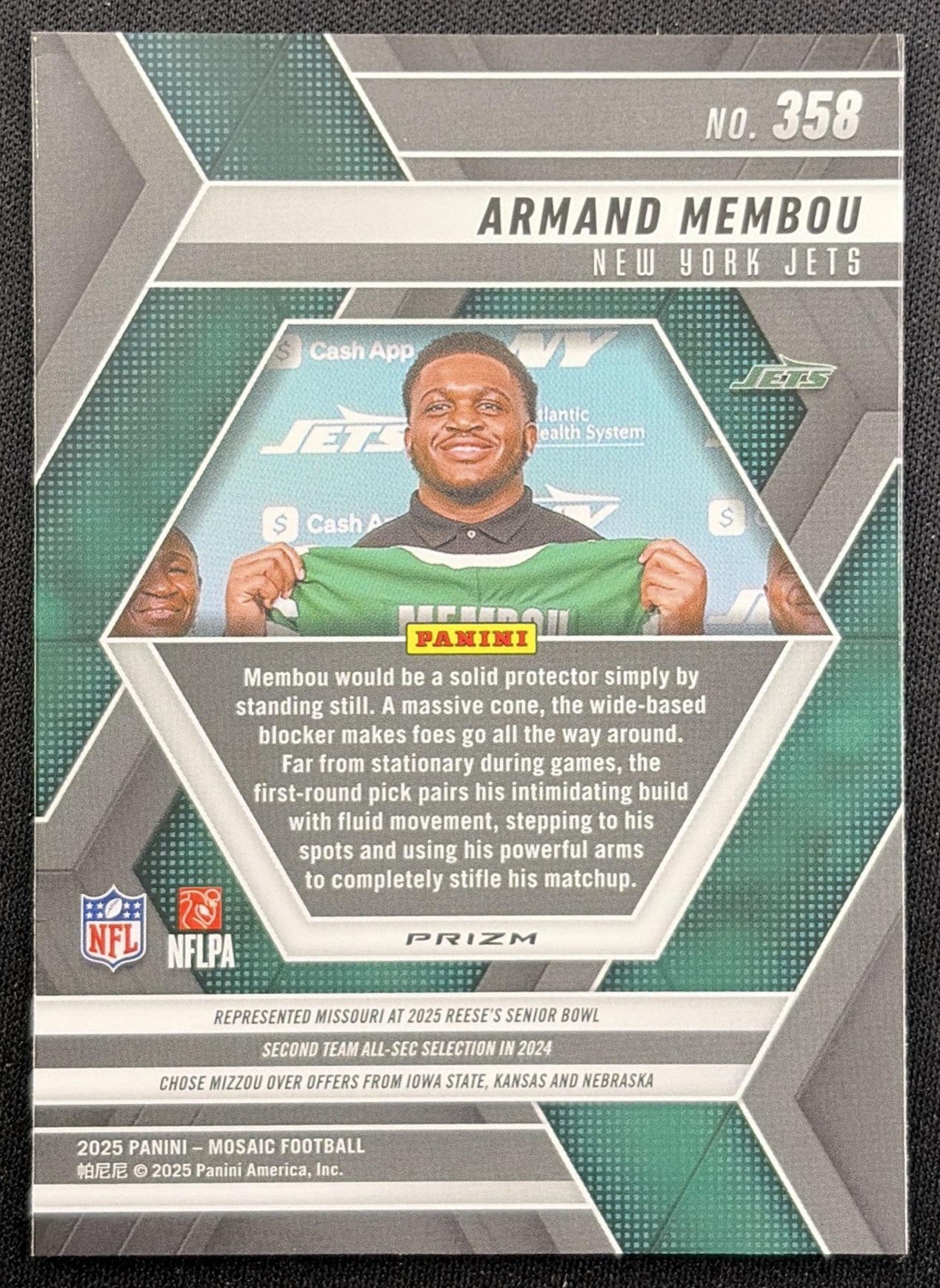 Armand Membou 2025 Panini Mosaic Rookies Mosaic Prizm Jets back