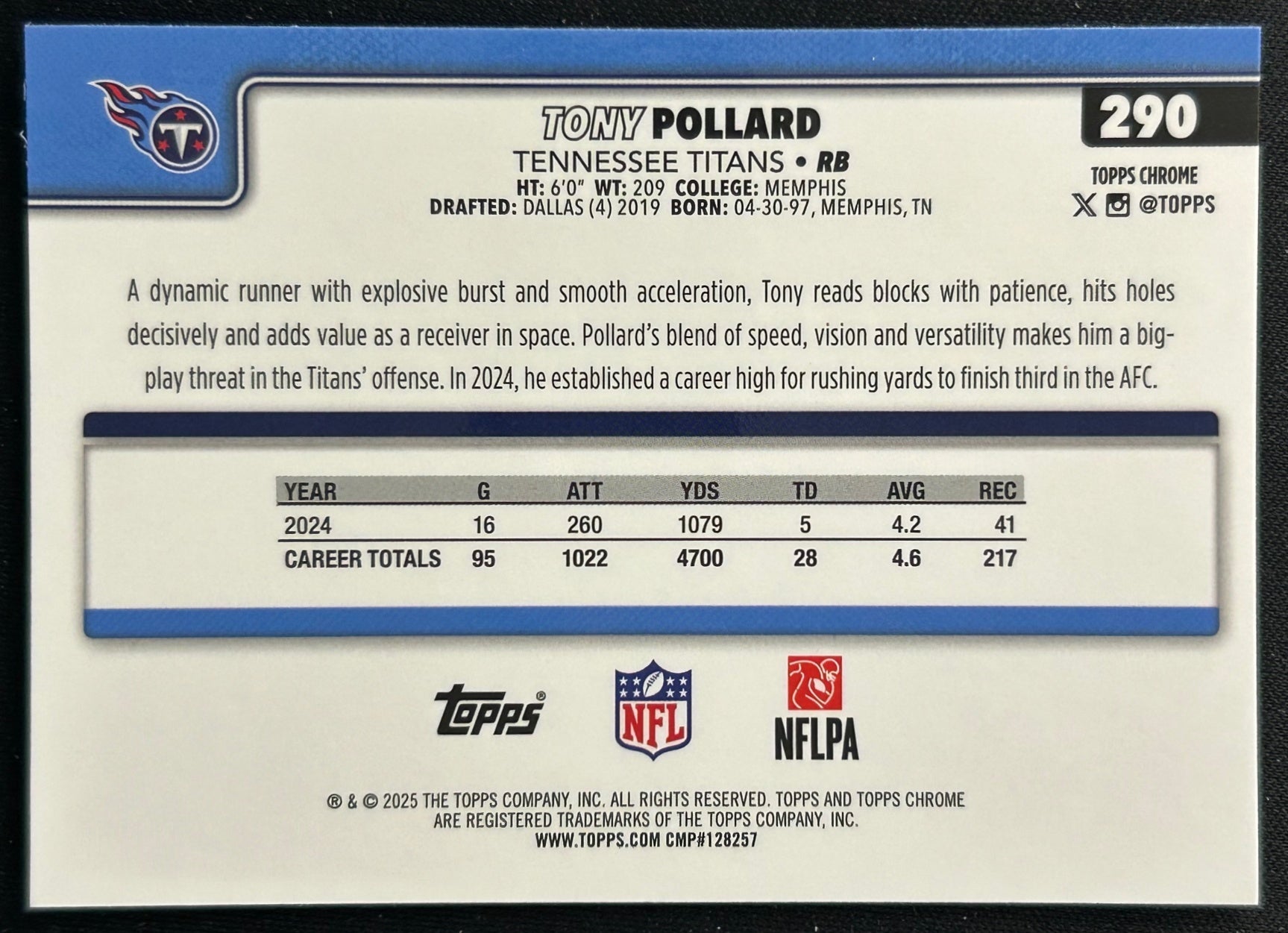 Tony Pollard 2025 Topps Chrome Titans Sports Trading Cards