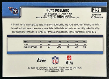 Tony Pollard 2025 Topps Chrome Titans Sports Trading Cards