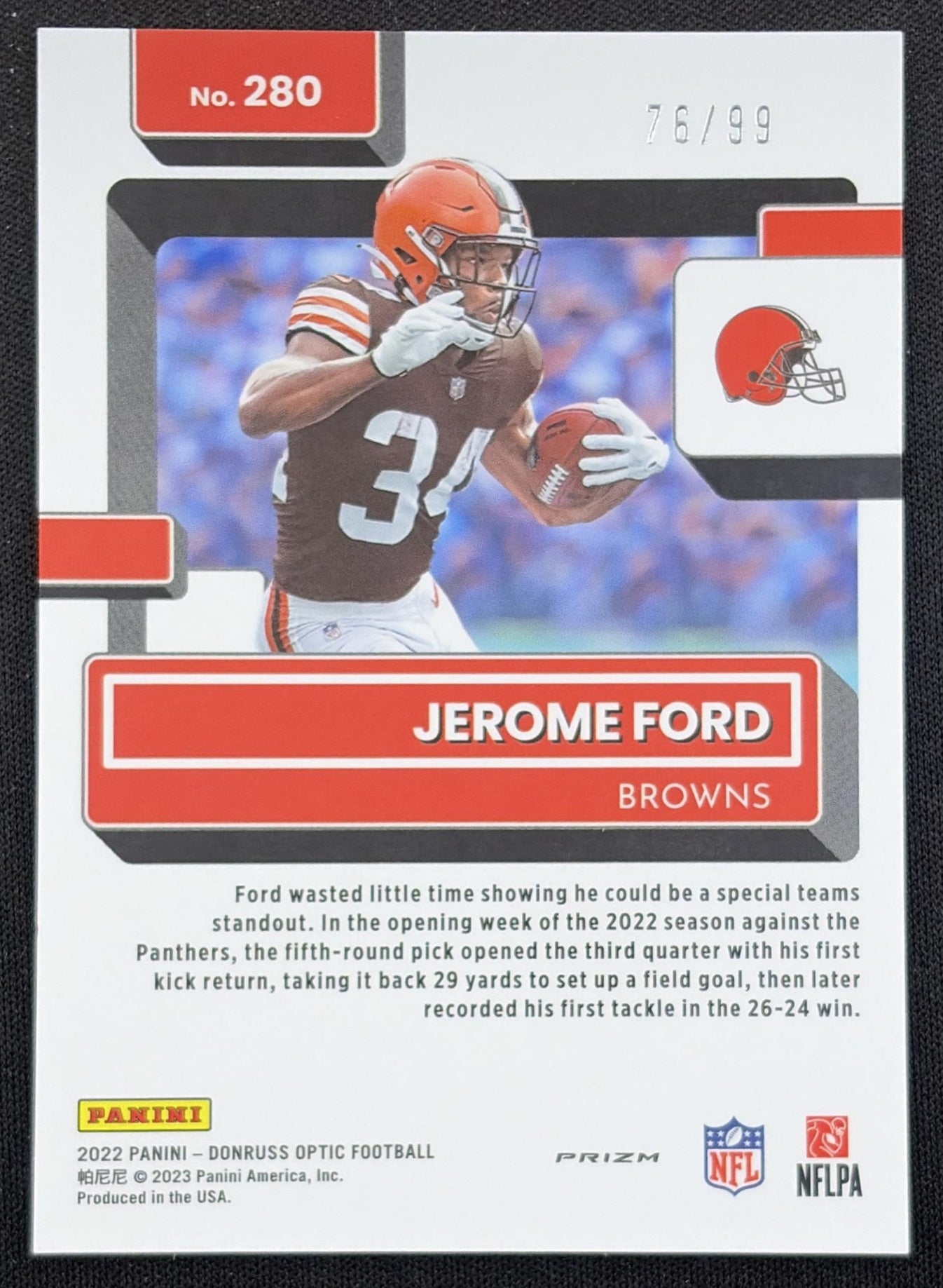 Jerome Ford 2022 Panini Donruss Optic Red /99 Browns
