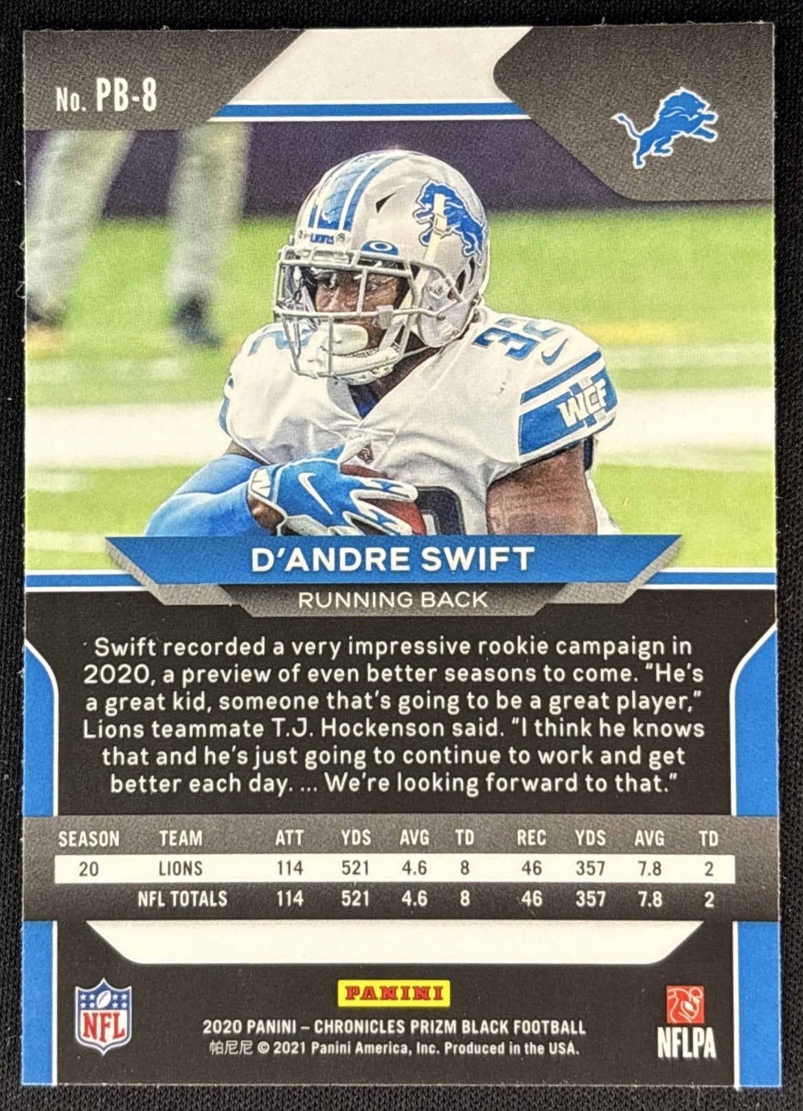 D Andre Swift 2020 Panini Chronicles Prizm Black Lions