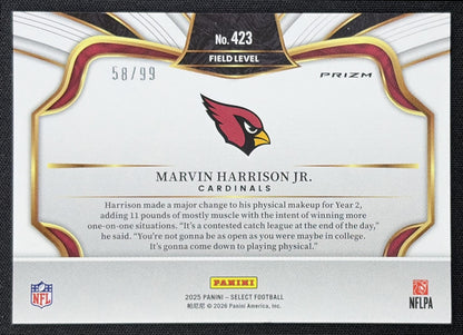 Marvin Harrison Jr. 2025 Panini Select Field Level Tri-Color Prizm /99 Cardinals - back