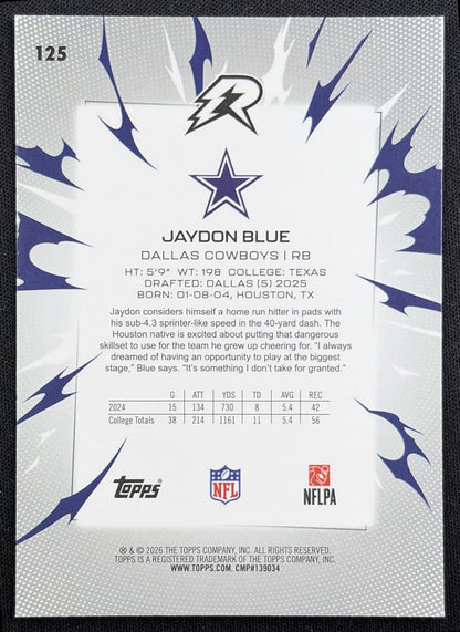 Jaydon Blue 2025 Topps Resurgence Blue and Orange Spark Refractor Cowboys back