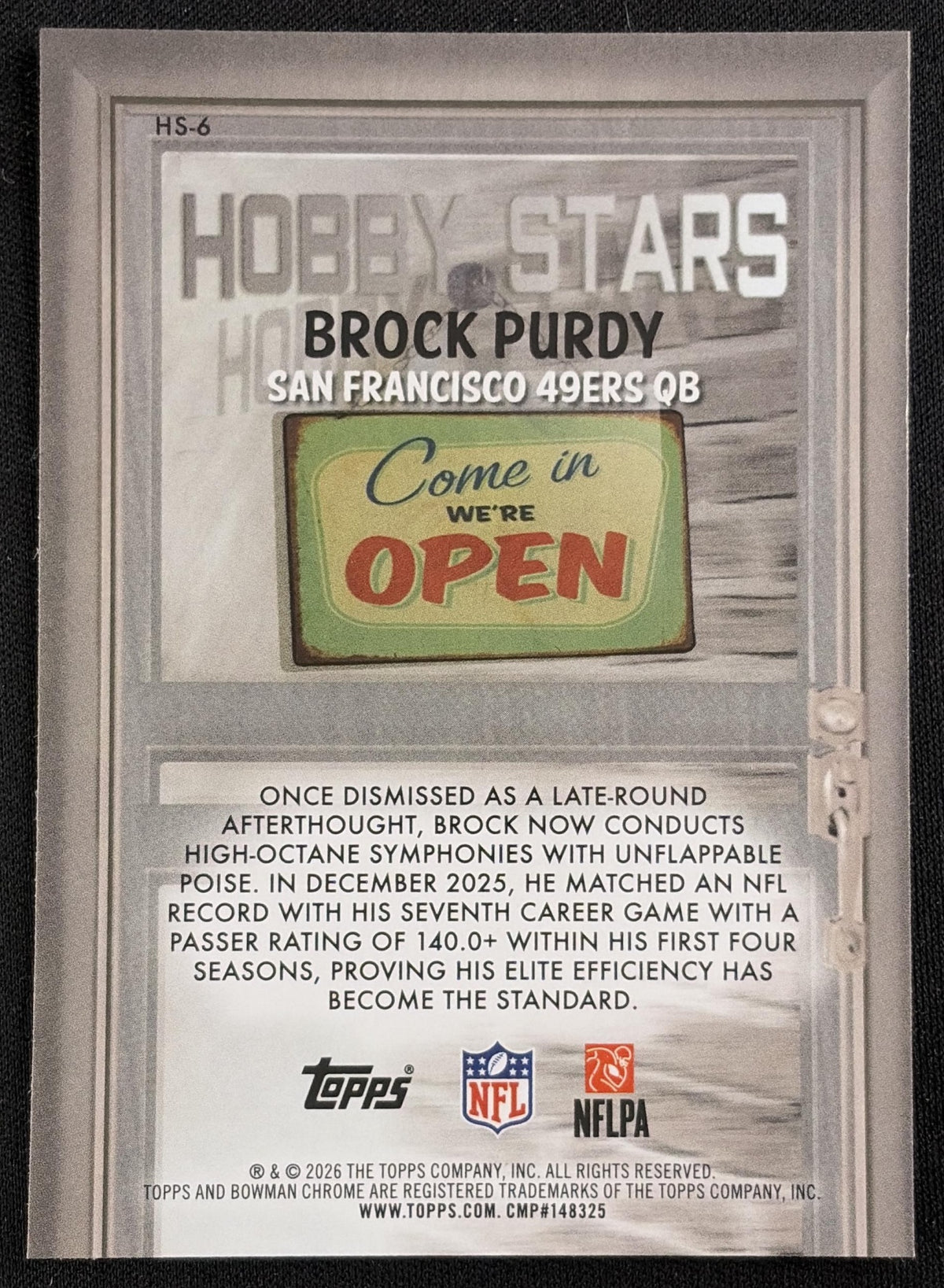 Brock Purdy 2026 Bowman Hobby Stars Chrome 49ers Sports Trading Card