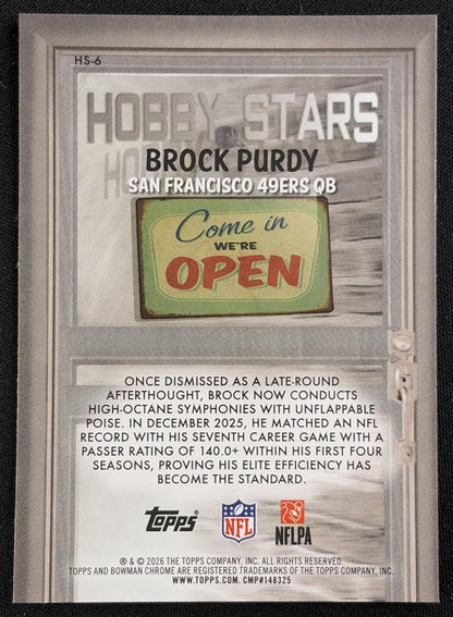 Brock Purdy 2026 Bowman Hobby Stars Chrome 49ers Sports Trading Card