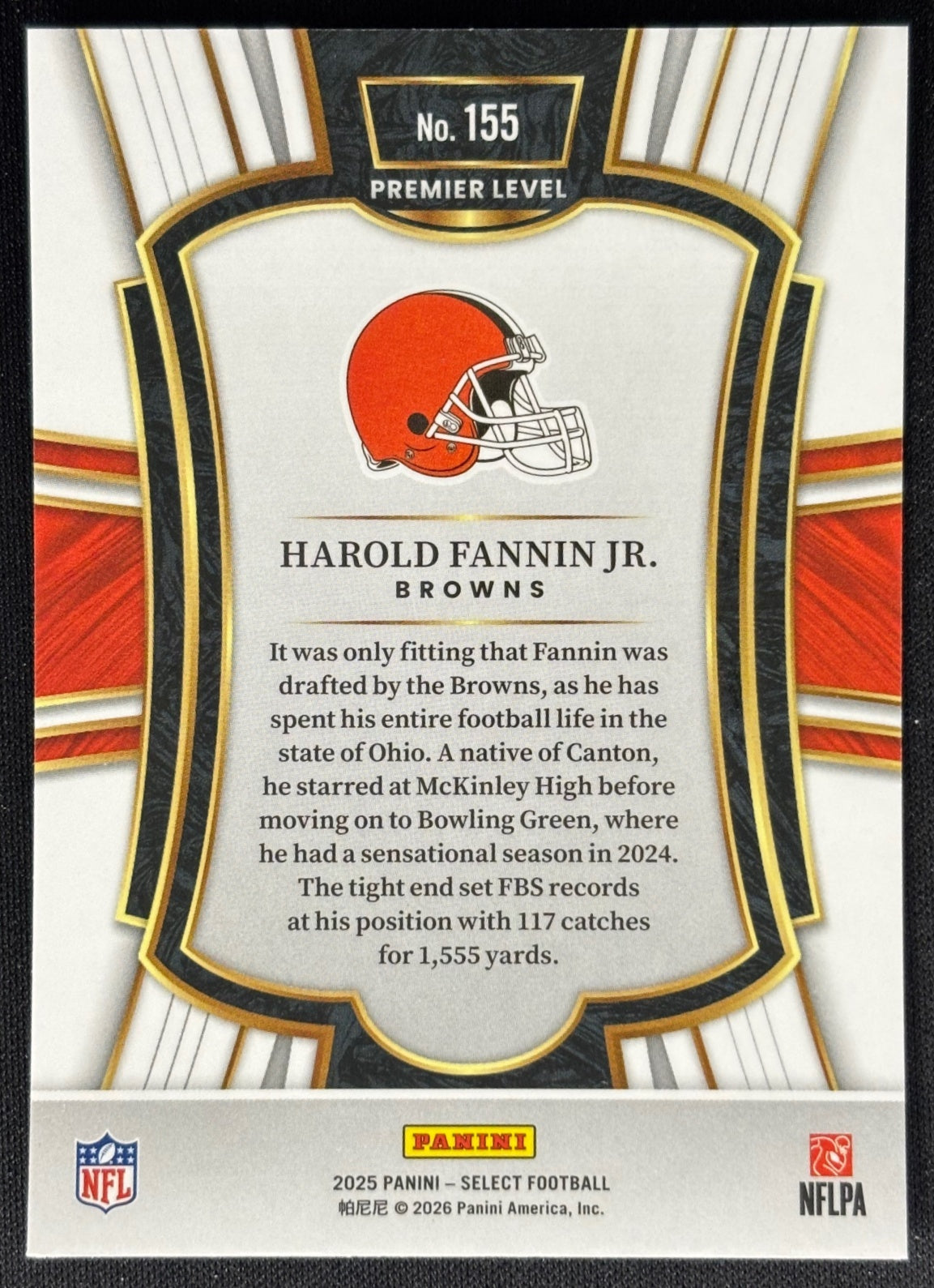 Harold Fannin Jr. 2025 Select Premier Level Browns Sports Trading Card