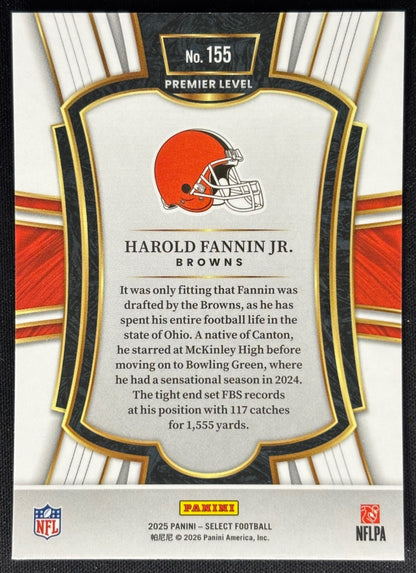 Harold Fannin Jr. 2025 Select Premier Level Browns Sports Trading Card