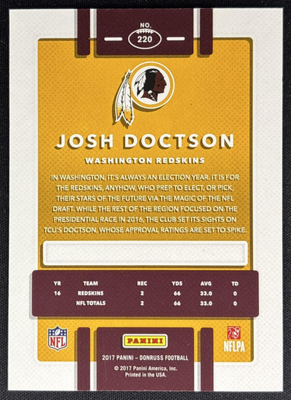 Josh Doctson 2017 Panini Donruss Press Proof Silver /100 Redskins back