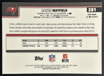 Baker Mayfield 2025 Topps Chrome Pulsar Refractor Buccaneers back
