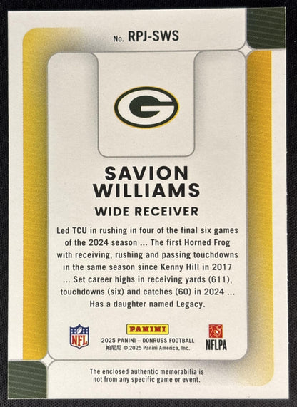 Savion Williams 2025 Panini Donruss Rookie Phenom Jerseys