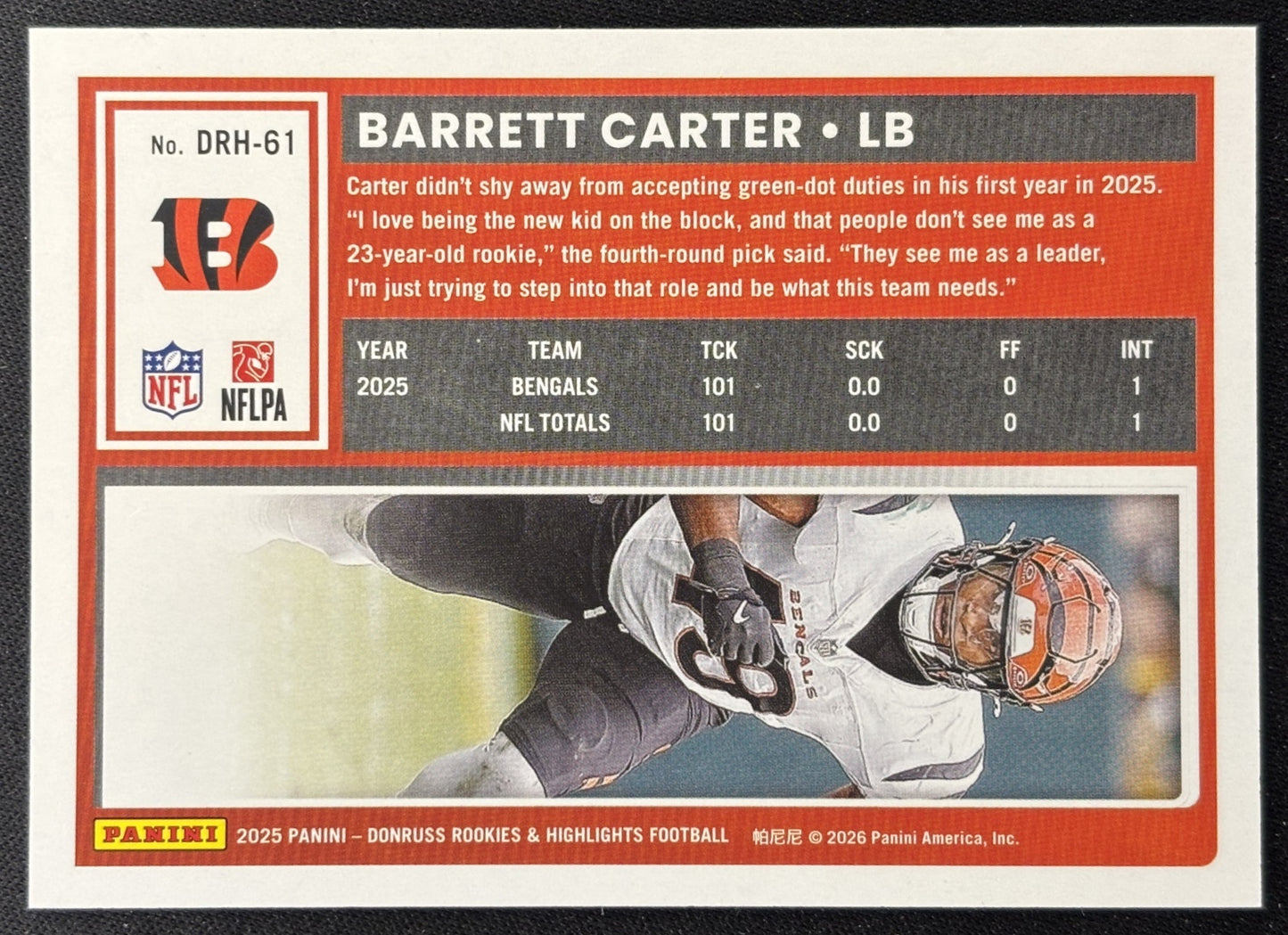 Barrett Carter 2025 Panini Donruss Rookies & Highlights Bengals Sports Trading Cards